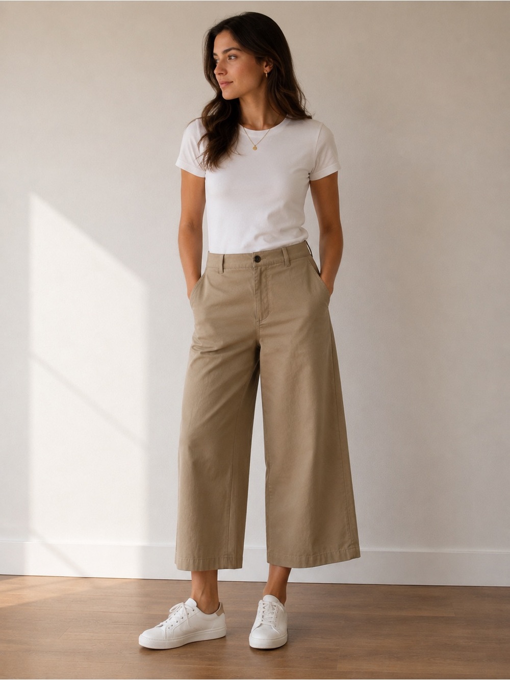 Zara Khaki Wide Leg Cropped Pants Women’s Business Casual Trouser - Picture 2 of 8